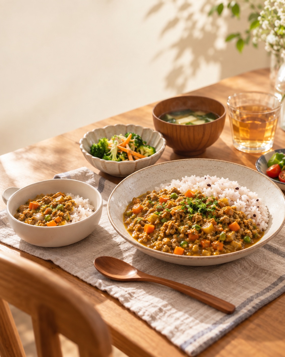親子で分けられそうなカレーを囲む、温かな夕食のイメージ